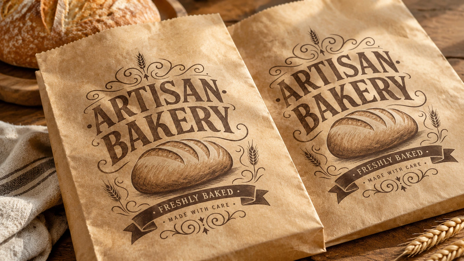 أكياس مخبوزات بجانب الخبز كيسان بنيان من ARTISAN BAKERY بجانب الخبز والقمح